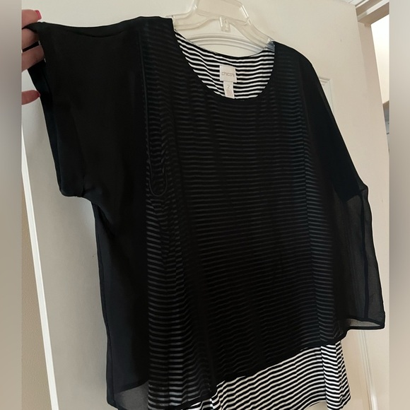 Chico’s Black and White Striped Women's Tank with Polyester Black overlay Large - Picture 6 of 13